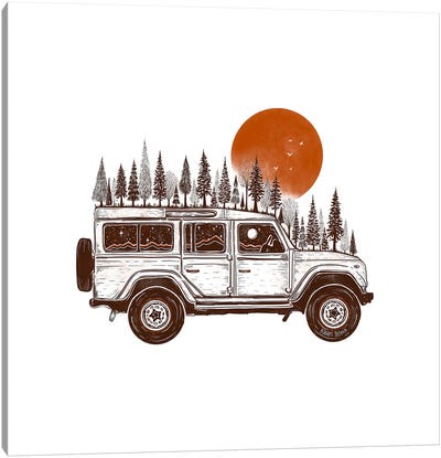 Autumn Sun Forested Jeep Canvas Art Print - Adventure Art