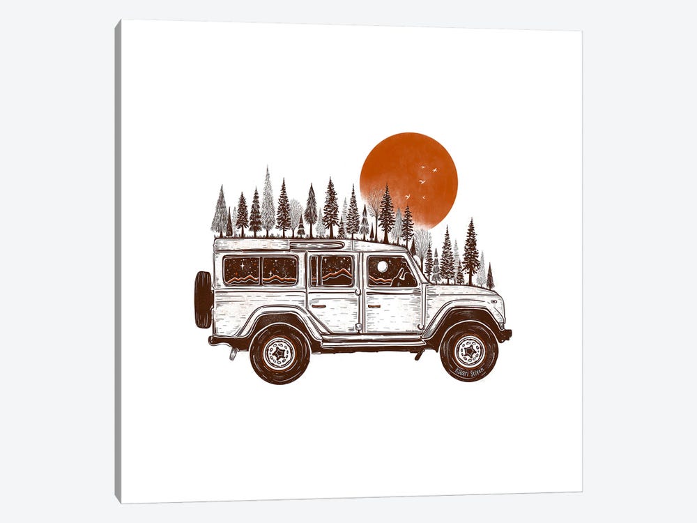 Autumn Sun Forested Jeep by Kaari Selven 1-piece Canvas Print