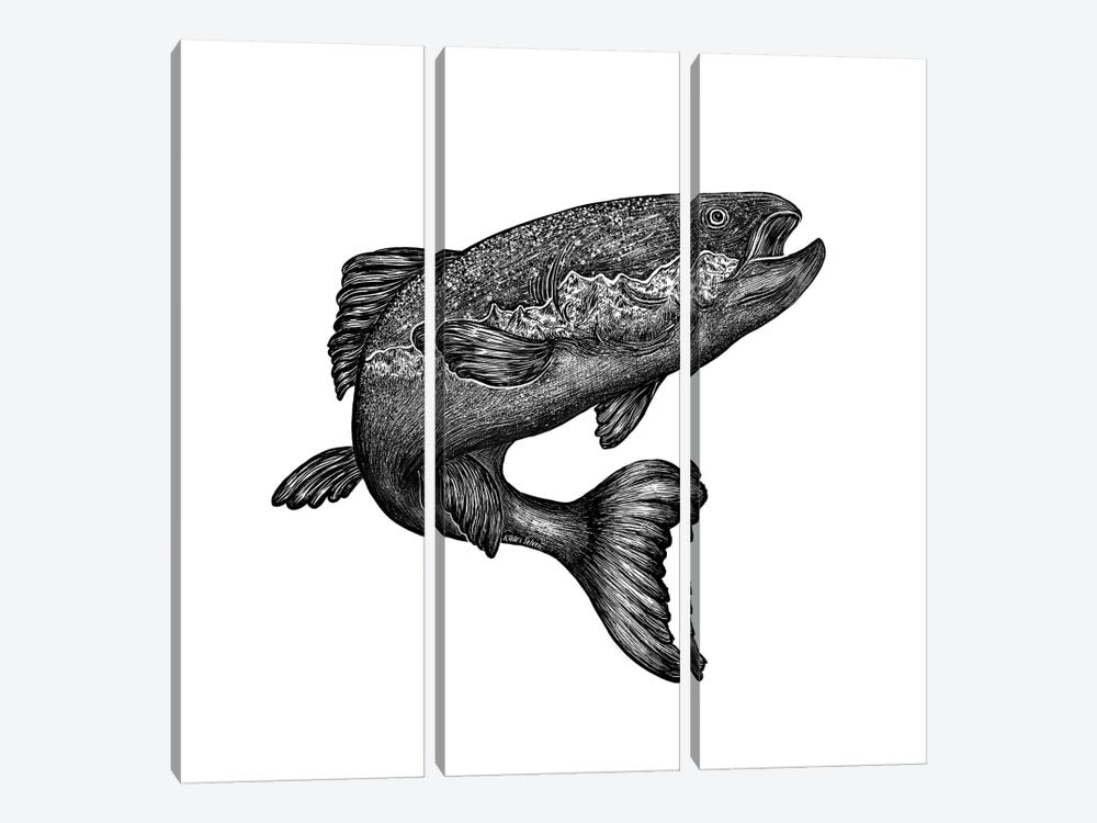 Jumping Salmon by Kaari Selven 3-piece Canvas Print