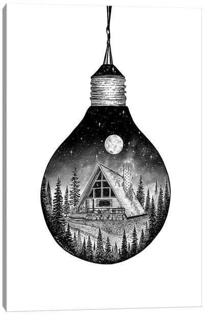 Lightbulb Cabin Canvas Art Print - Outdoorsman