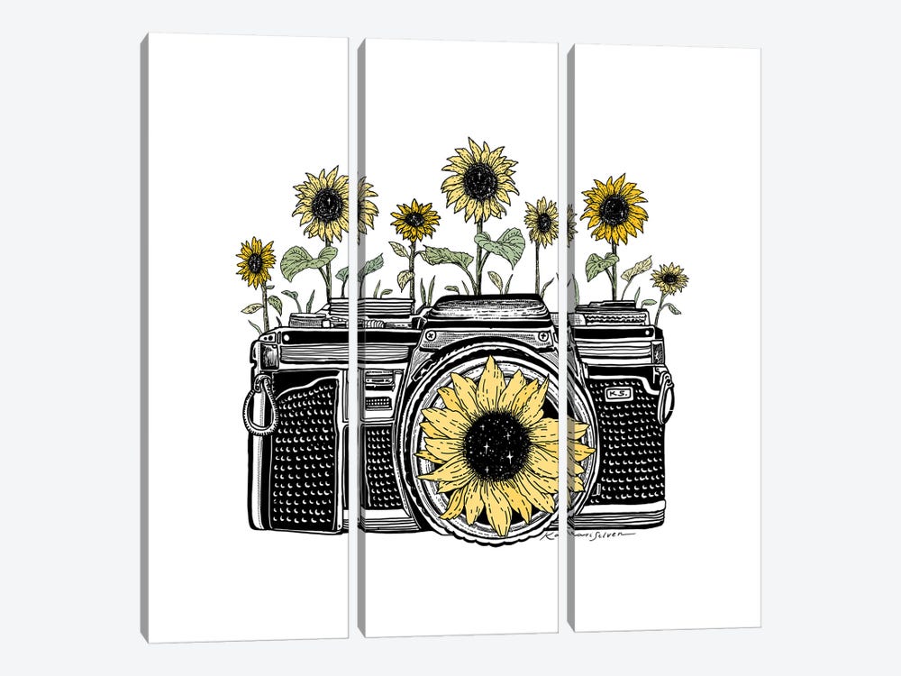 Sunflower Camera In Color by Kaari Selven 3-piece Canvas Print