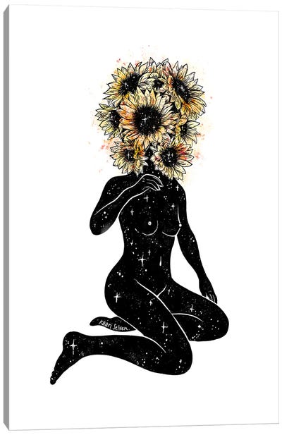 Sunflowered Canvas Art Print - Black, White & Yellow Art