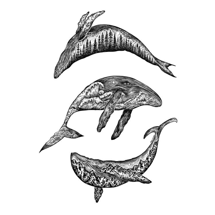 Whales, Forest, Mountain And Waves by Kaari Selven wall art