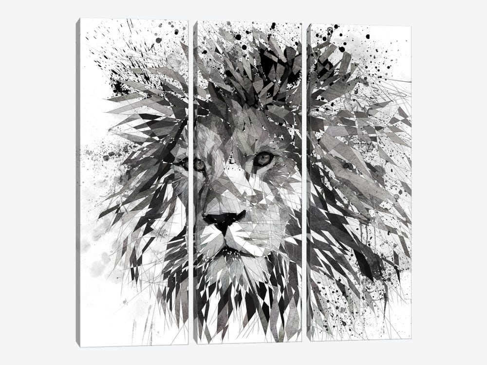 Lion Black And White by Katia Skye 3-piece Canvas Art Print