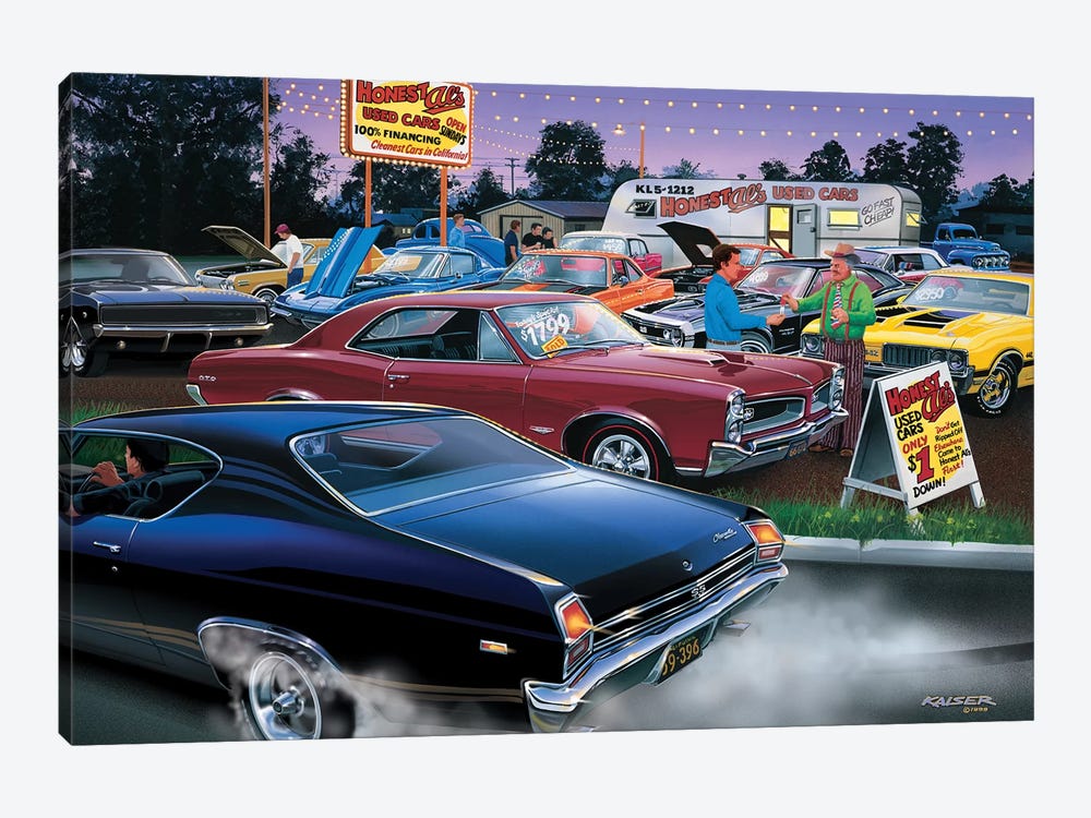 Honest Al's Used Cars by Bruce Kaiser 1-piece Canvas Artwork