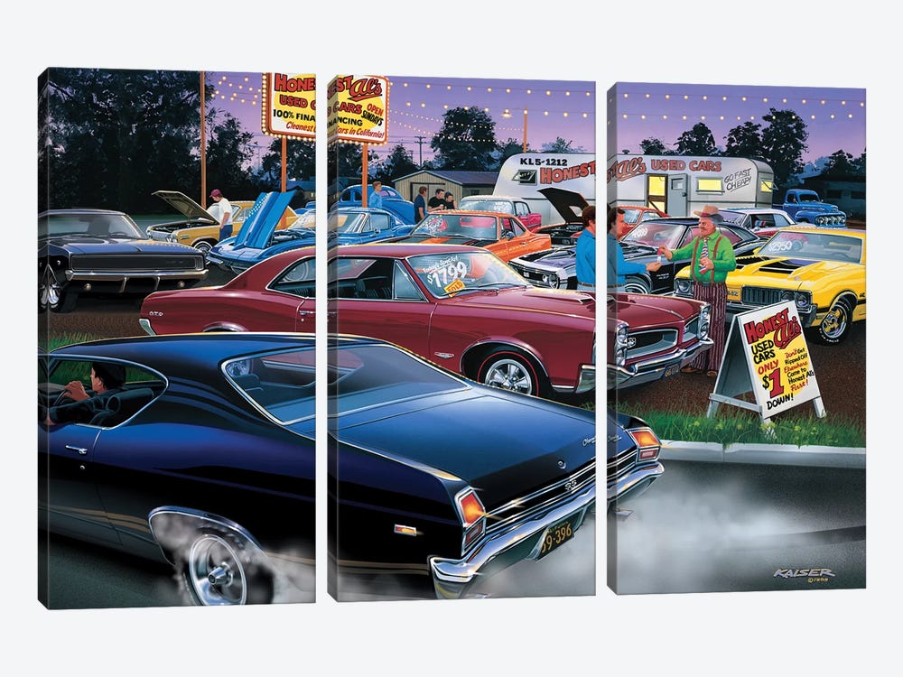 Honest Al's Used Cars by Bruce Kaiser 3-piece Canvas Wall Art
