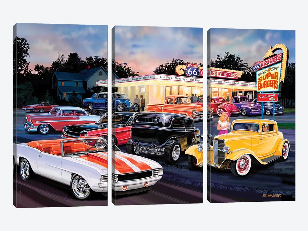 Hot Rod Drive-In II by Bruce Kaiser 3-piece Canvas Wall Art