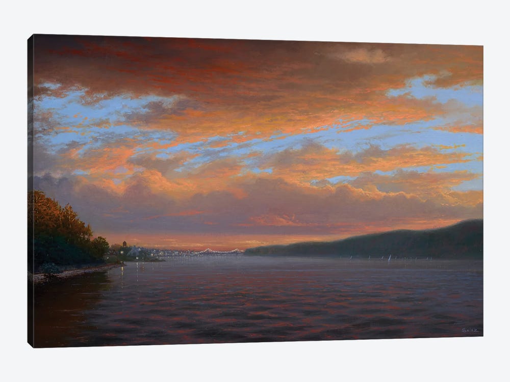 Sunset - Dobbs Ferry Looking South To NYC 10.23.18 by Ken Salaz 1-piece Canvas Art Print