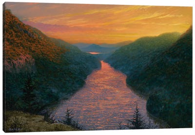 Sunset Over Ausable Lake From Indian Head Canvas Art Print - Plein Air Paintings