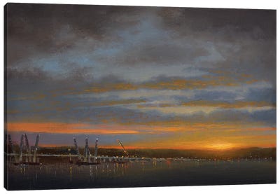 Sunset Over New Bridge Construction - Tarrytown, August 2016 Canvas Art Print - Ken Salaz
