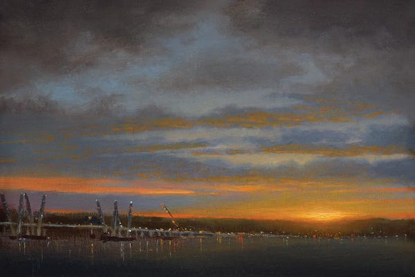 Ken Salaz: Sunset Over New Bridge Construction - Tarrytown, August 2016 by Ken Salaz
