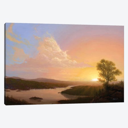 Sunset Over The Hudson Near Olana (Homage To F. Church) Canvas Print #KSZ25} by Ken Salaz Canvas Wall Art