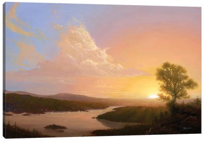 Sunset Over The Hudson Near Olana (Homage To F. Church) Canvas Art Print - Ken Salaz