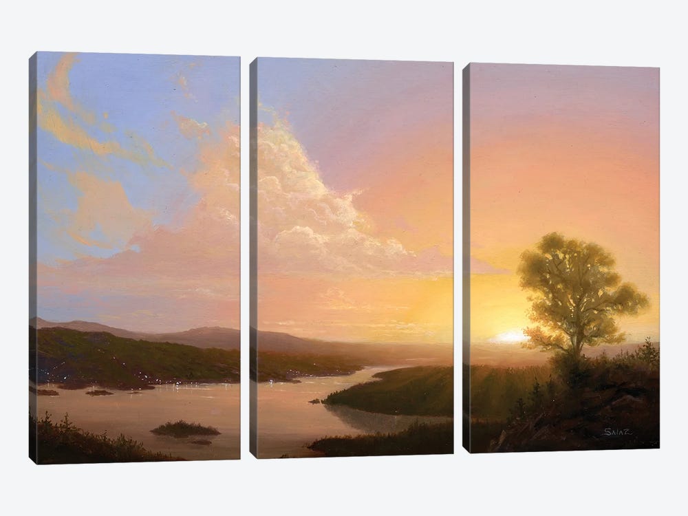 Sunset Over The Hudson Near Olana (Homage To F. Church) by Ken Salaz 3-piece Canvas Wall Art
