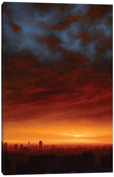 Fire And Ice - Sunset Over NYC Canvas Art Print - Ken Salaz