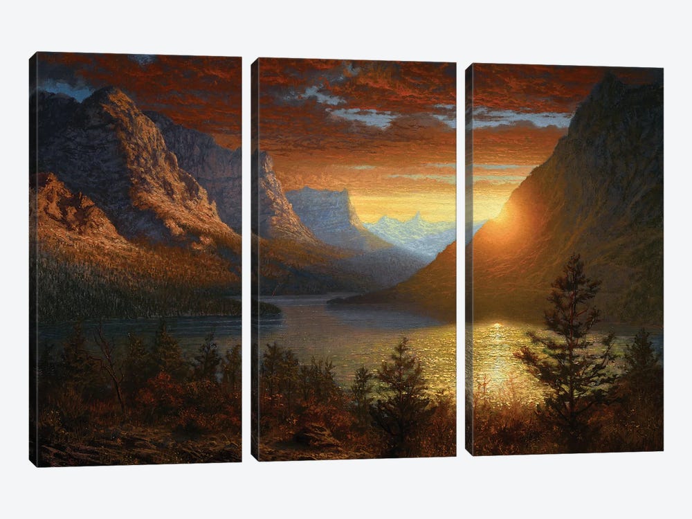 Majestic Landscape - St. Mary's Lake by Ken Salaz 3-piece Canvas Print