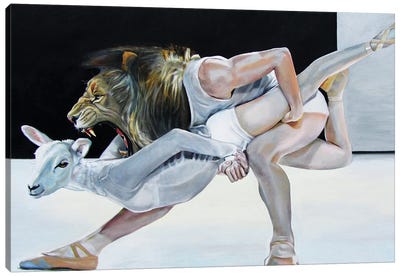Lion And Lamb Canvas Art Print - Katharine Alecse