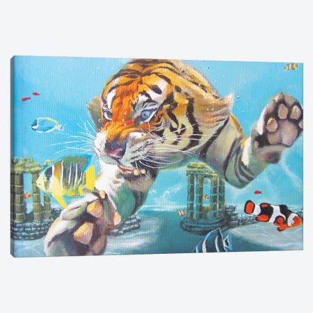 Tiger Swimming Canvas Print #KTA19} by Katharine Alecse Canvas Art