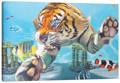 Tiger Swimming Canvas Art Print - Katharine Alecse