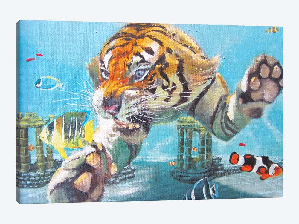 Tiger Swimming by Katharine Alecse 1-piece Canvas Print