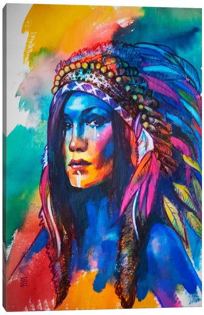 Native American Girl Canvas Art Print - Feather Art