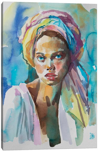 Girl In Colourful Turban Canvas Art Print - Kateryna Bortsova