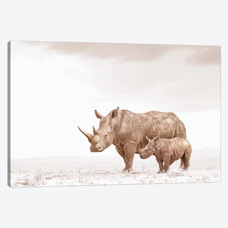 White Rhino Mom & Calf Canvas Print #KTI33} by Klaus Tiedge Canvas Wall Art
