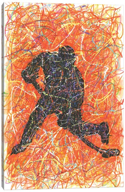 Hockey Player Slapshot Canvas Art Print - Hockey Art