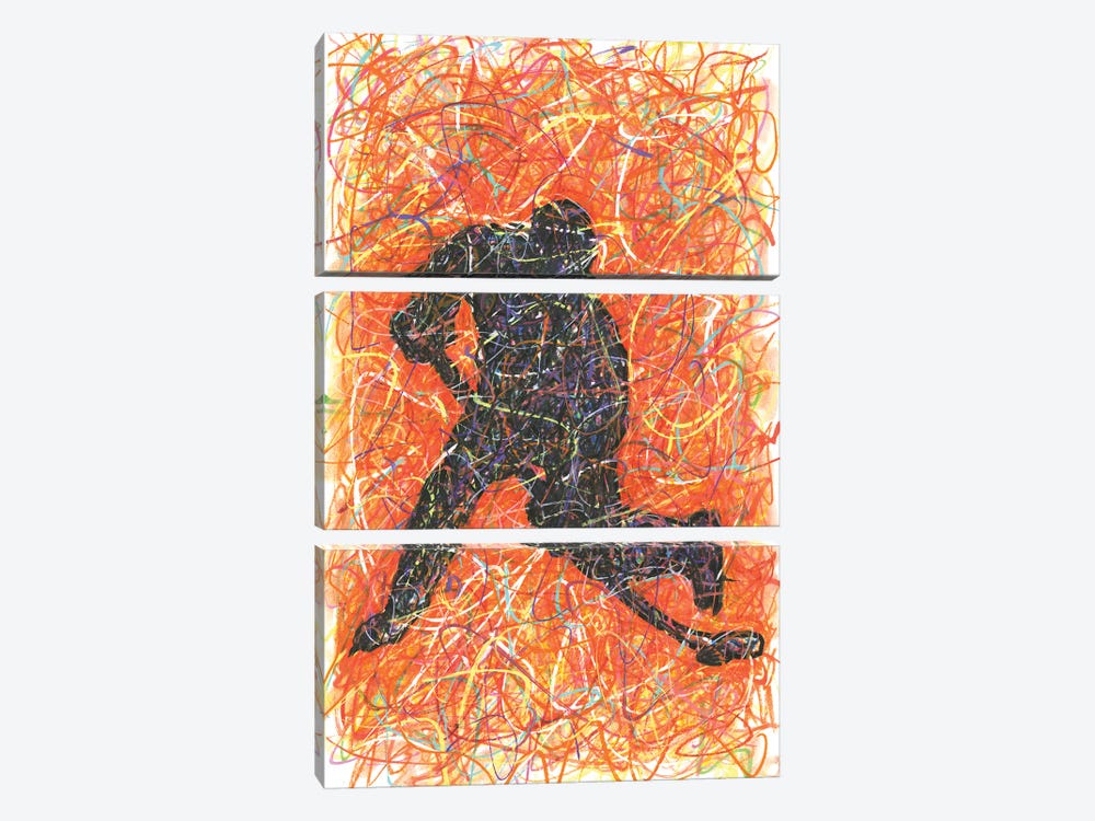 Hockey Player Slapshot by Kitslam 3-piece Canvas Print