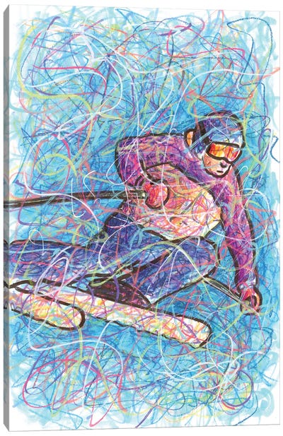 Downhill Skiing Canvas Art Print - Kids Sports Art