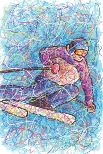 Kids Sports Art: Downhill Skiing by Kitslam