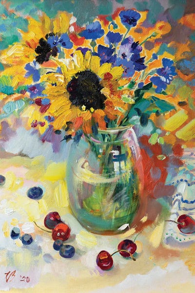 Summer Bouquet In Glass Vase by Katharina Valeeva art print