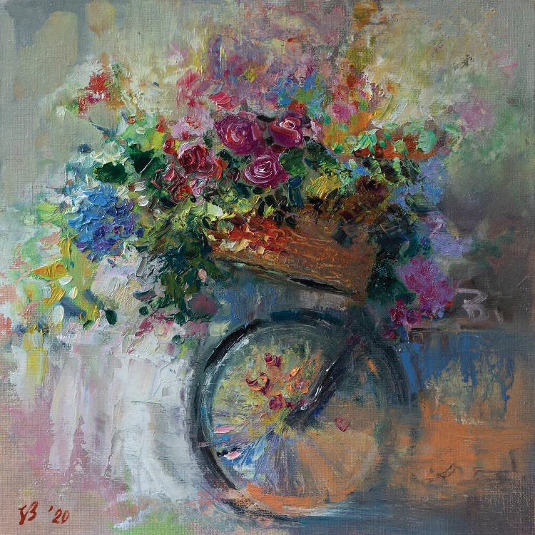 Bicycle Basket With Flowers by Katharina Valeeva wall art
