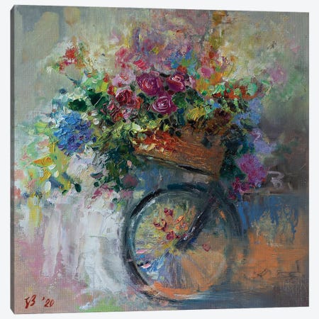 Bicycle Basket With Flowers Canvas Print #KTV10} by Katharina Valeeva Canvas Art Print