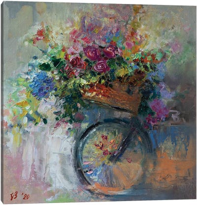 Bicycle Basket With Flowers Canvas Art Print - Katharina Valeeva