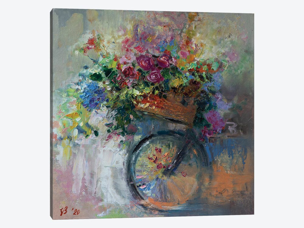 Bicycle Basket With Flowers by Katharina Valeeva 1-piece Canvas Artwork