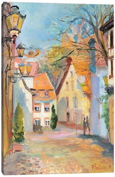 Town In Spring Canvas Art Print - Pastel Impressionism
