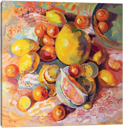 Yellow Still Life With Citrus Canvas Art Print - Katharina Valeeva