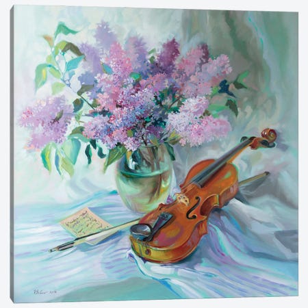 Bouquet Of Lilacs And Violin Canvas Print #KTV18} by Katharina Valeeva Art Print
