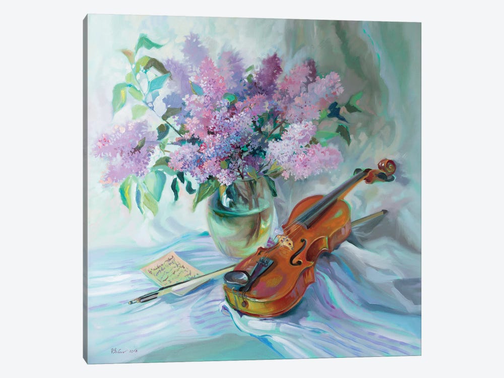 Bouquet Of Lilacs And Violin by Katharina Valeeva 1-piece Canvas Wall Art