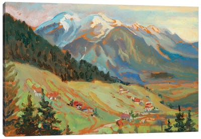 Alpine Village View Canvas Art Print - Pastel Impressionism