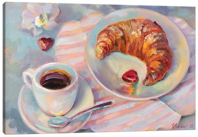 Breakfast With Croissant Canvas Art Print - Katharina Valeeva