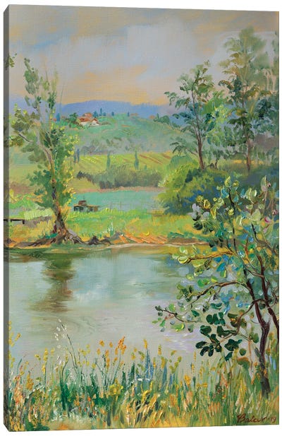 Fish Pond In Tuscany Canvas Art Print - Pastel Impressionism
