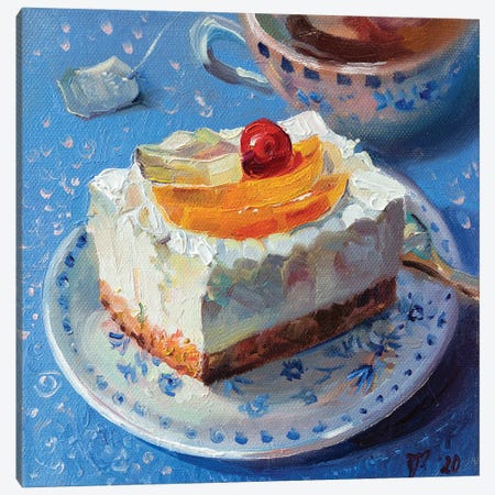 Fruit Cheesecake With Tea Canvas Print #KTV40} by Katharina Valeeva Canvas Art