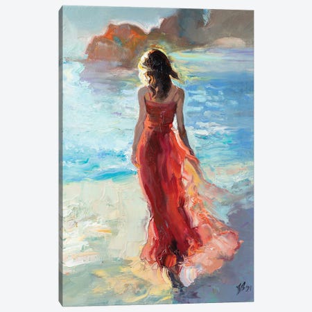 Girl In Red By The Sea Canvas Print #KTV44} by Katharina Valeeva Canvas Art Print
