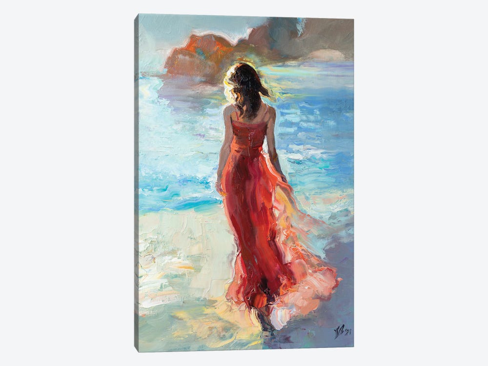 Girl In Red By The Sea by Katharina Valeeva 1-piece Art Print