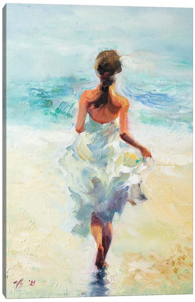 Girl Running On The Waves Canvas Art Print - Katharina Valeeva