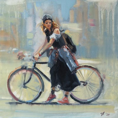 Girl With A Bicycle by Katharina Valeeva art print