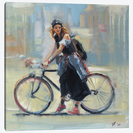 Girl With A Bicycle Canvas Print #KTV48} by Katharina Valeeva Canvas Art