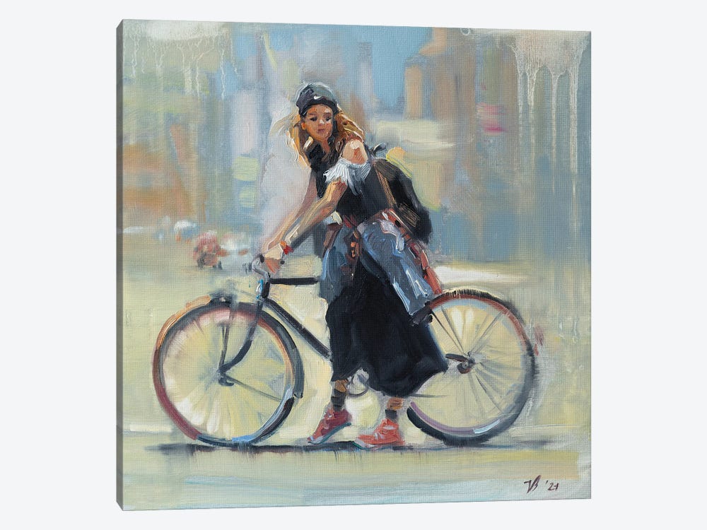 Girl With A Bicycle by Katharina Valeeva 1-piece Art Print
